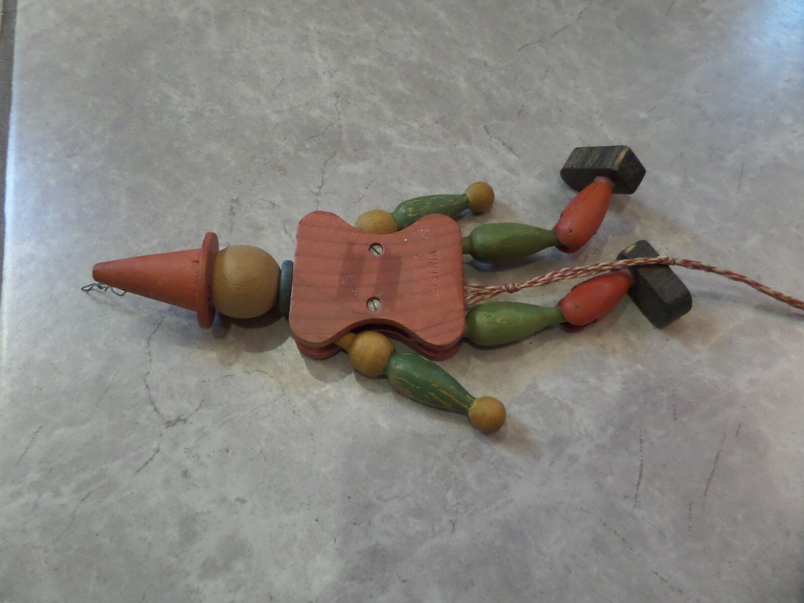vintage wood wooden ornament made in austria pull string articulated