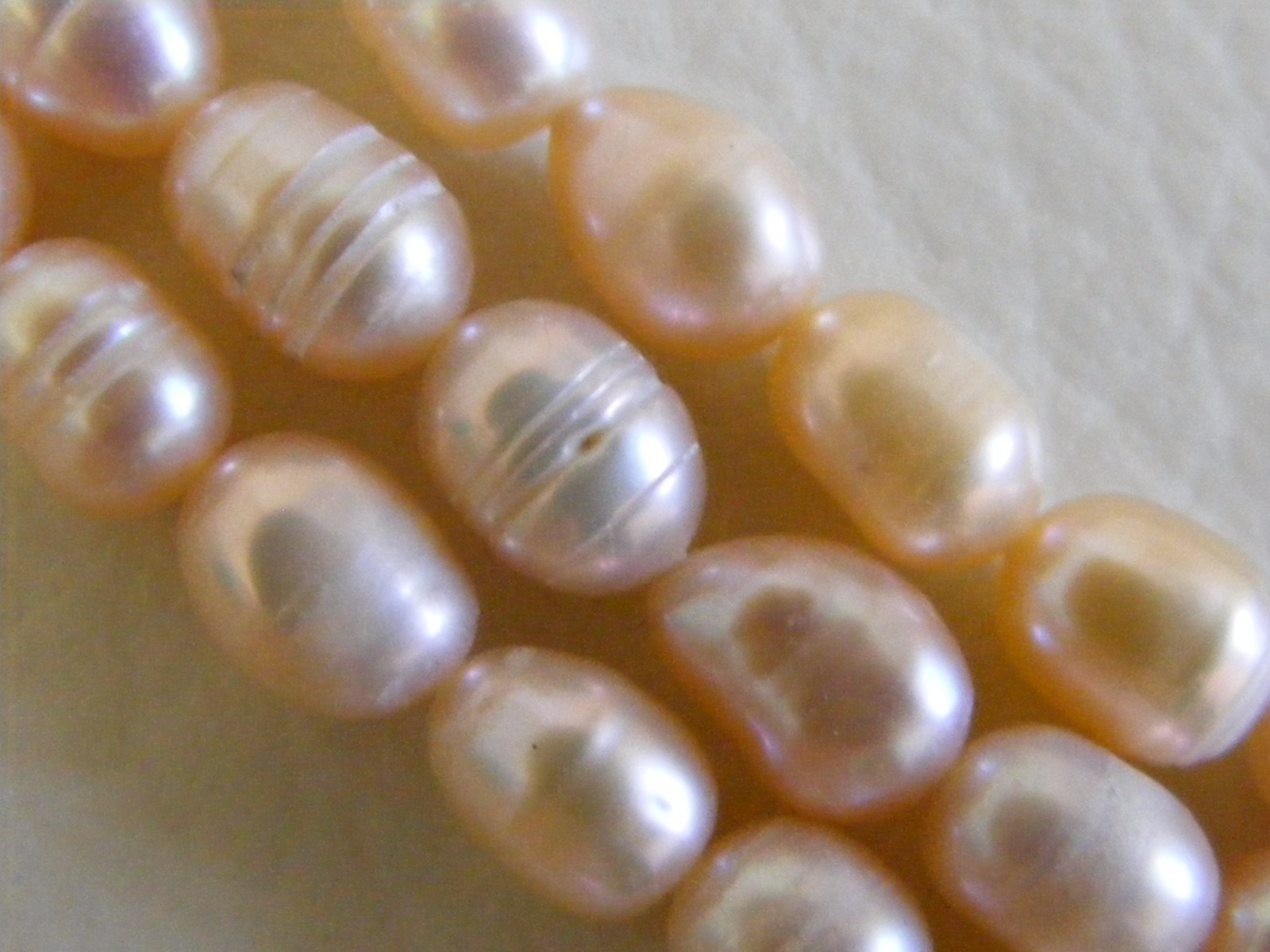 Pale Pink Peach 7mm Freshwater Rice Pearl Sterling 3 Strand Tier Collar Necklace