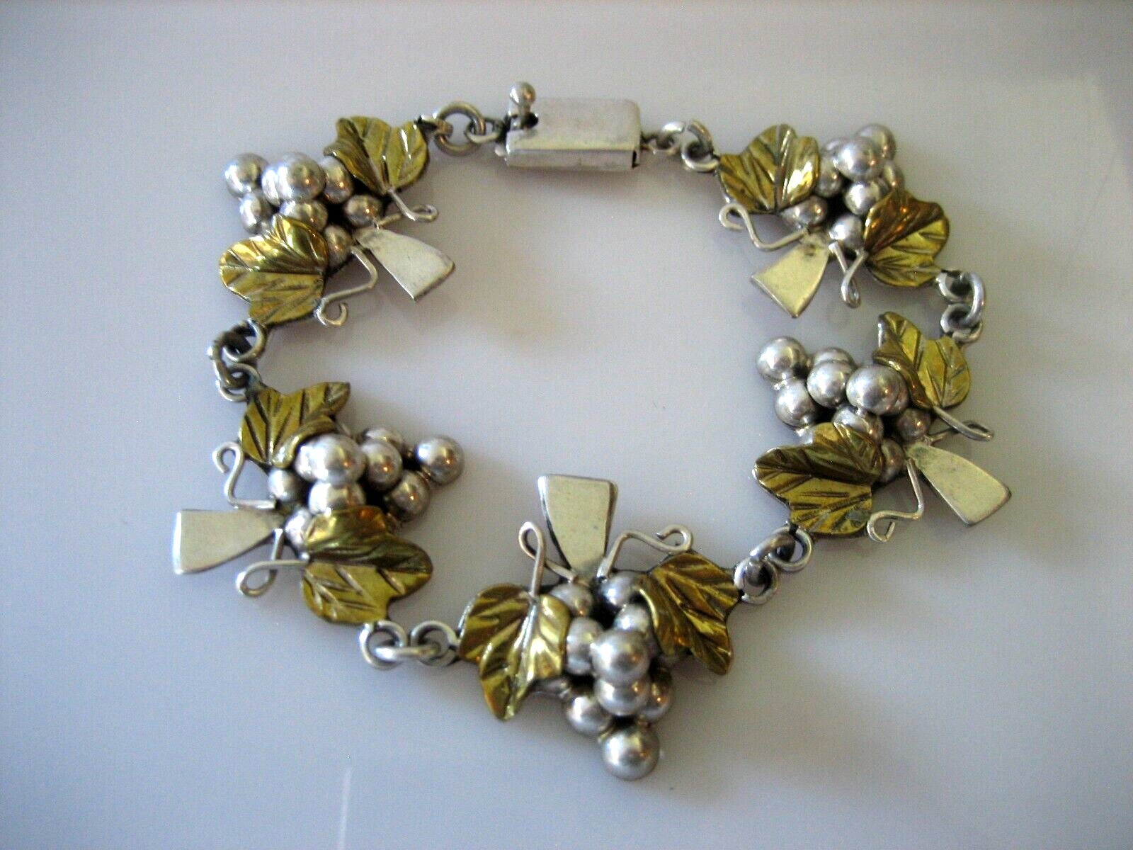 アクセサリー vintage mexico jewelry bracelet 925 gold VINTAGE TAXCO MEXICO TS-102 STERLING SILVER BRASS GRAPES