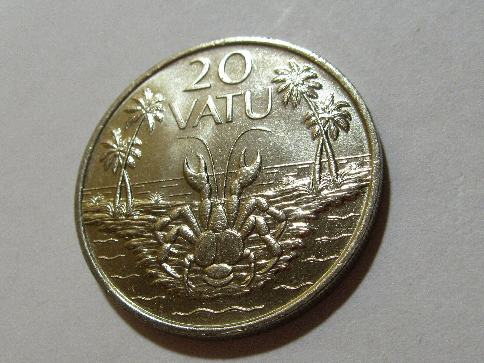 1983 Vanuatu 20 vatu Crab Palm trees animal wildlife coin  ebayship