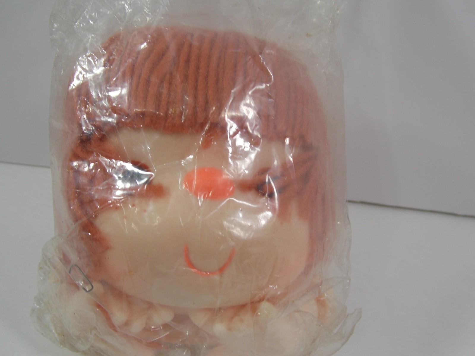 Vtg Craft Doll Head Rust/Brown Yarn Hair Freckles Doll Hands 3 1/2