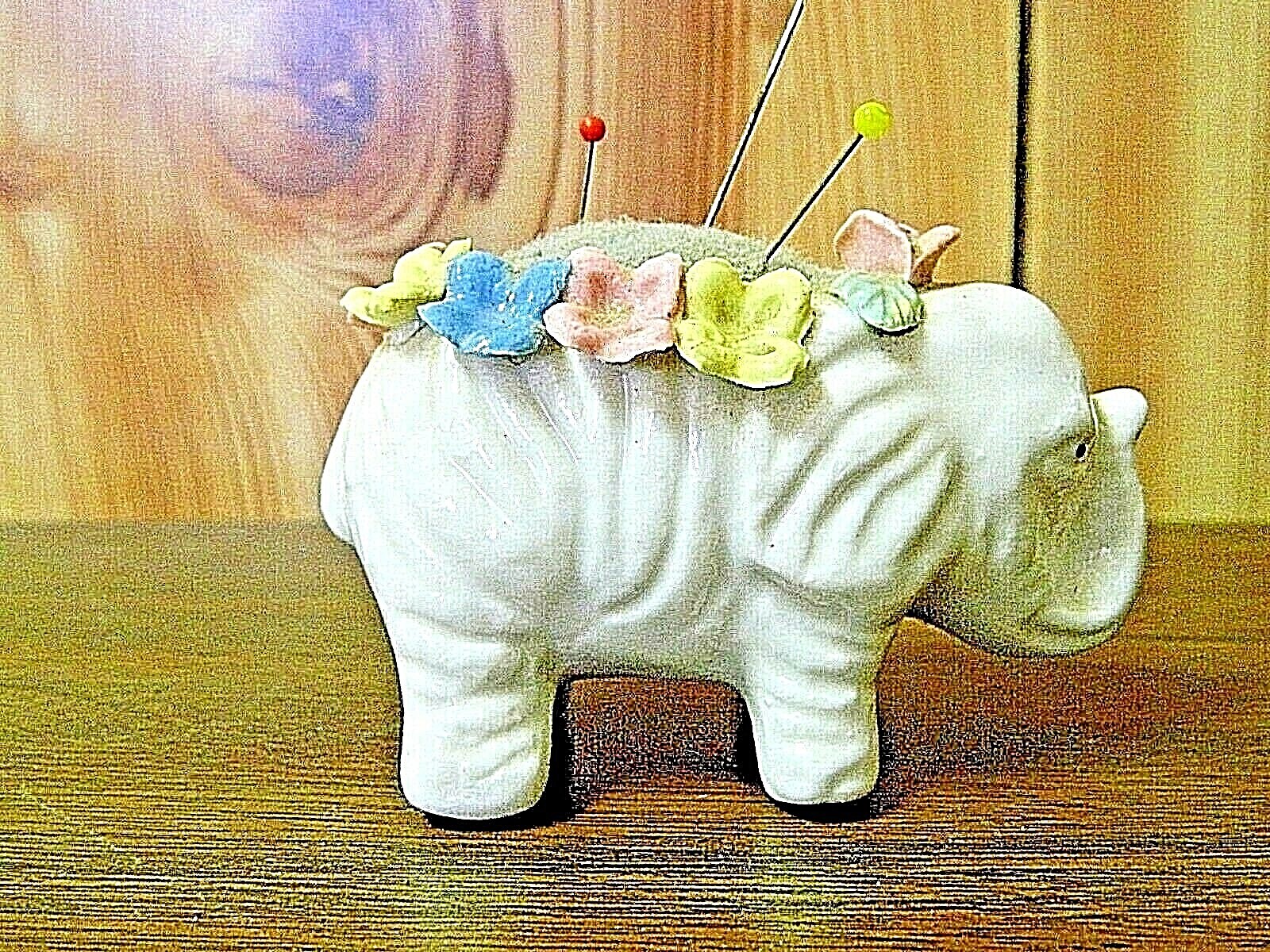 Vintage Ceramic Porcelain Elephant Pin Cushion