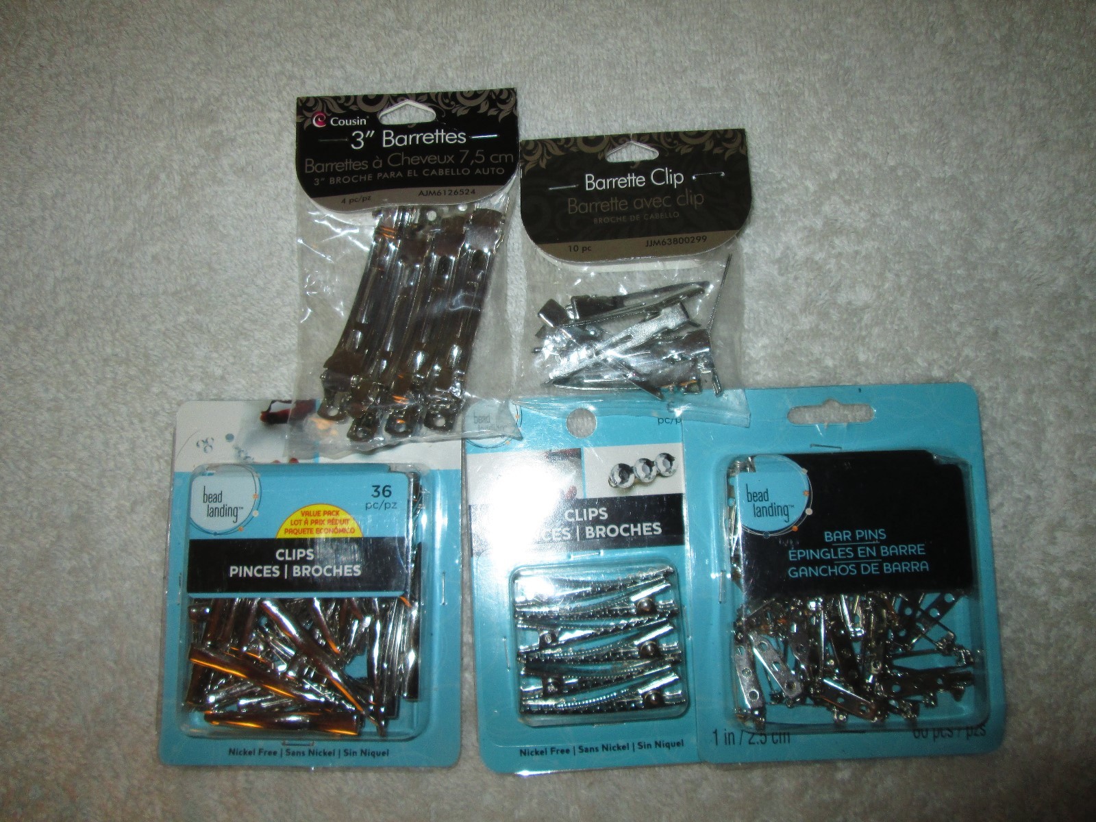 15 NIP JEWELRY FINDINGS LOT BEAD LANDING OFFRAY COUSIN CLIPS BAR PINS SETTINGS