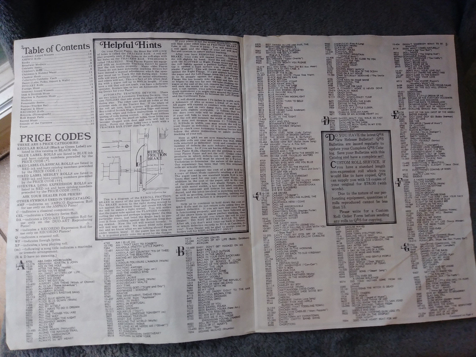 QRS Player piano Roll Catalog 1900-1973