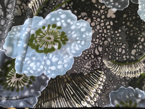 2 YARDS OF VINTAGE BLUE, BLACK & GREEN FLORAL PRINT COTTON FABRIC