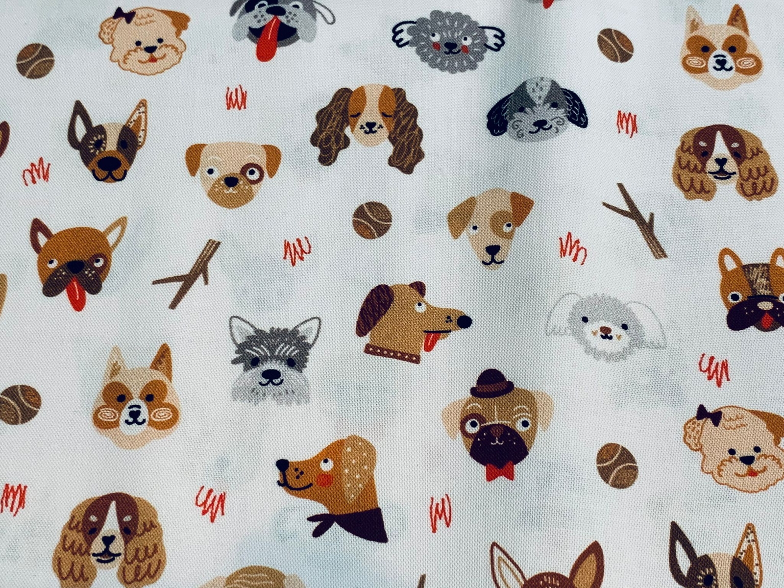 Fabric Whiskers and Tails Dogs on White KAUFMAN Cotton 1/4 Yard SRK-20416-1