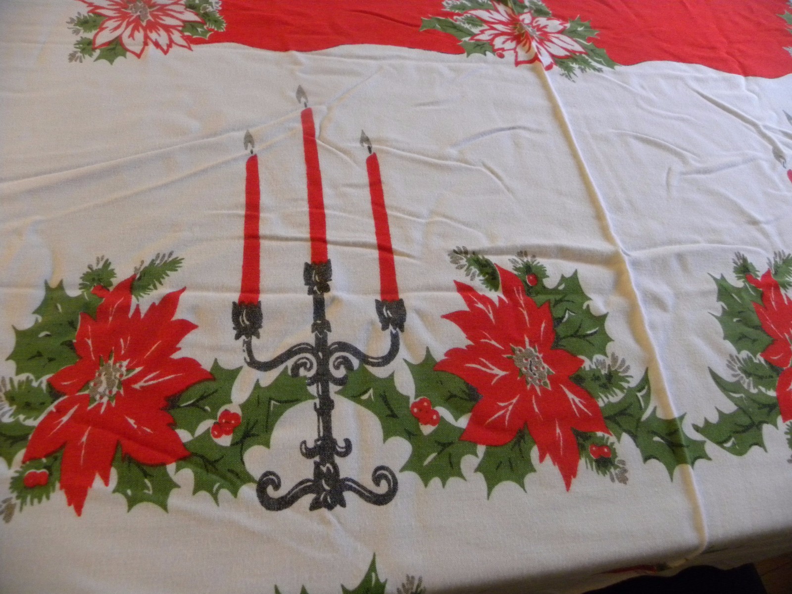 Vintage 1950 - 1960 LINEN Christmas Poinsettia Candles