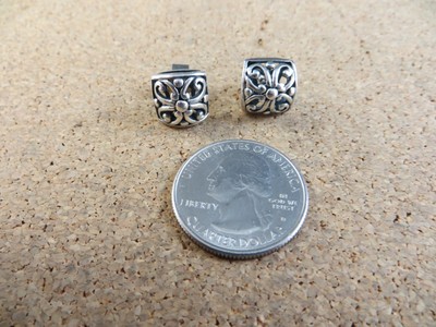 Vintage 925 Sterling Silver Square Filigree Flower Post Earrings #439