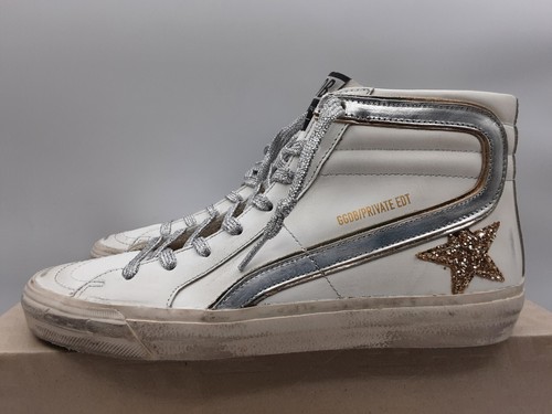 Pre-owned Golden Goose Slide Women's Leather Sneakers White/gold/silver Eu 39 Us 9 $655