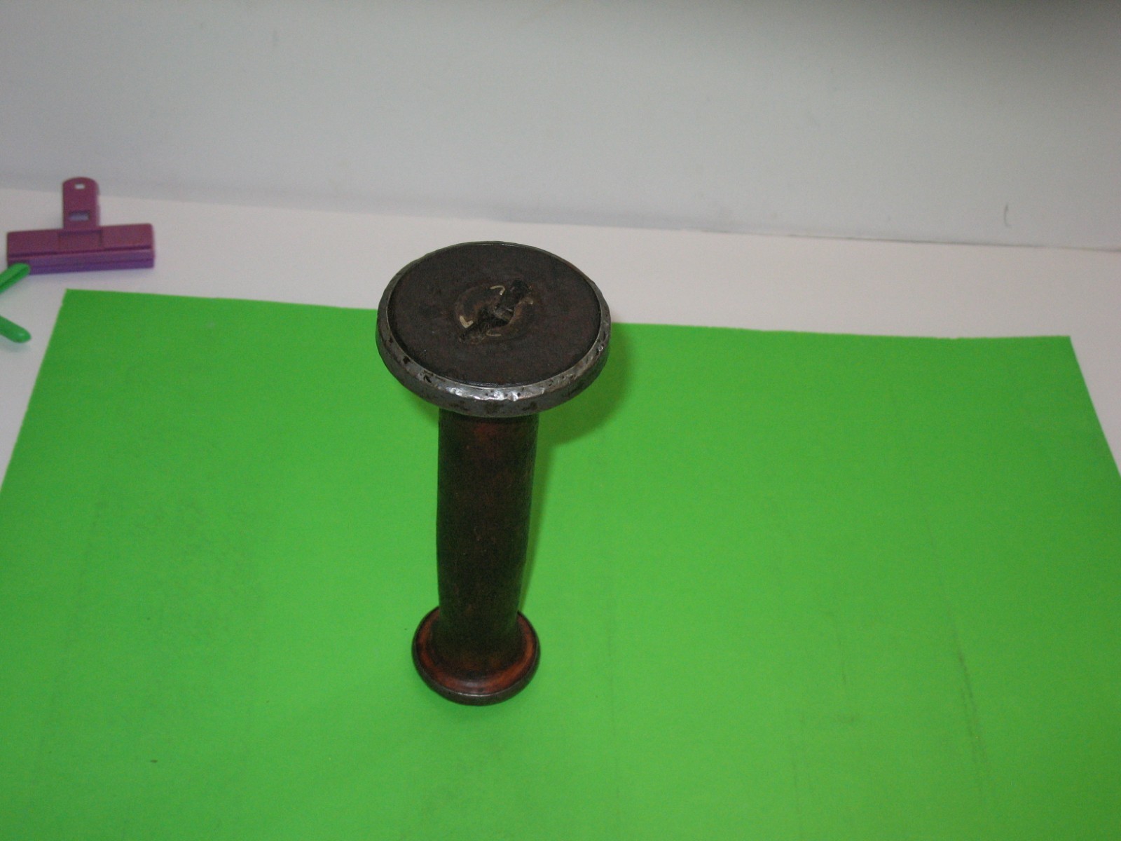 Tapered Vintage Weaving Spool 8 in x 2-1/4 x 3-1/4 Wood W/Steel Protectors