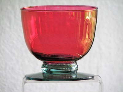 Pretty Iridescent Red and Teal Green Custard or Dessert Bowls - Set of 5