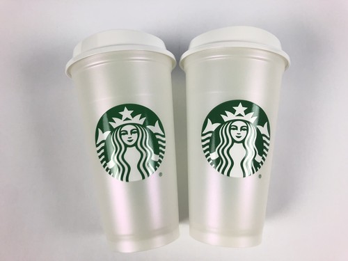 Starbucks Reusable Pearl Shimmer Cup Set Of Two 16 Oz 2018 Limited Edition NEW