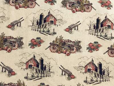 Autumn Harvest Farm Toile Valance Barn Silo Wheelbarrow Pumpkin Tan Curtain