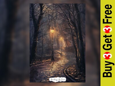 Enchanted Glow Oil Forest Path Painting Print 5''x7'' on Matte Paper