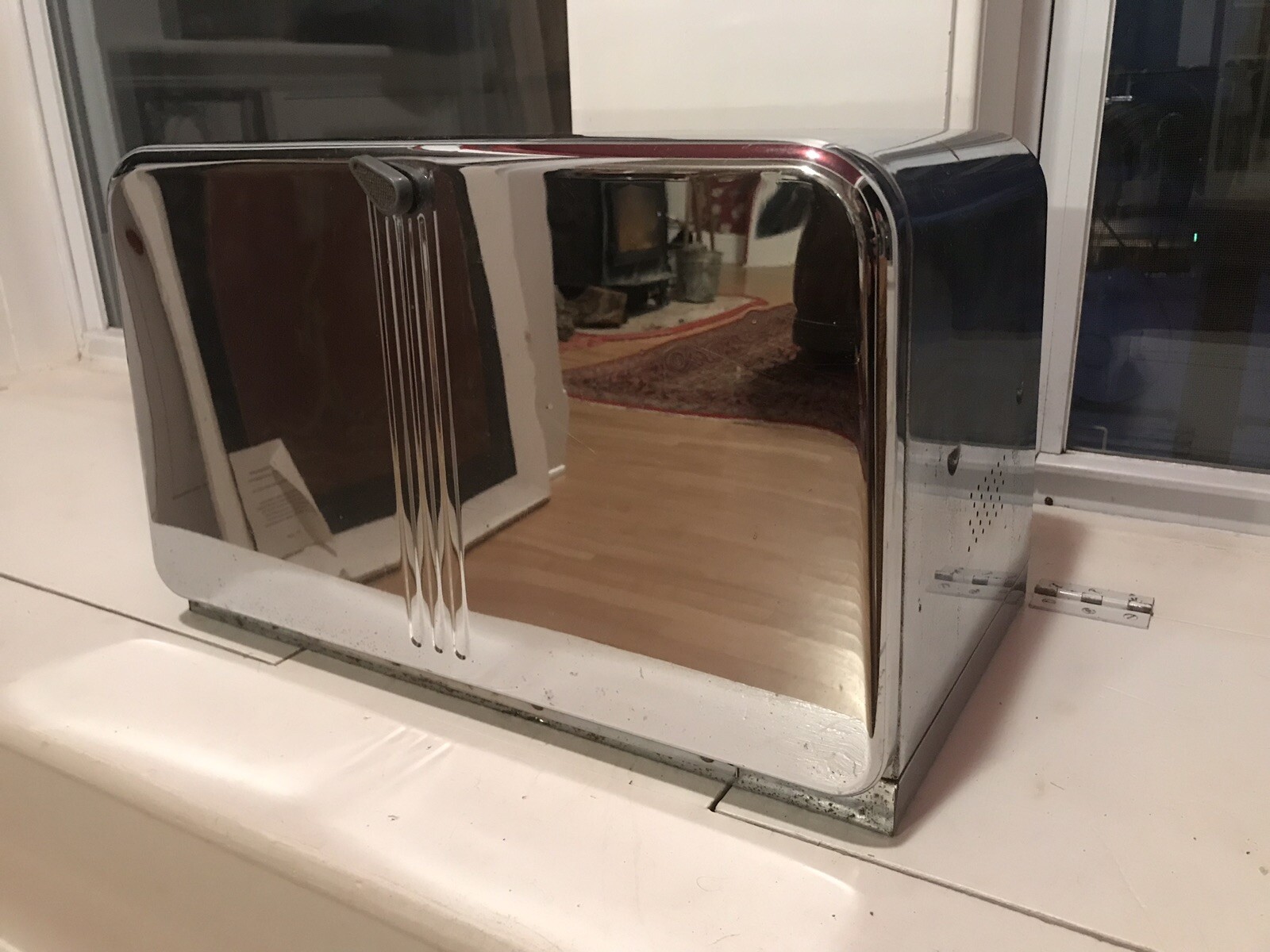 Vintage Chrome Bread Pie Shelf Cutting Board Beauty Box by Lincoln 1950s kitchen