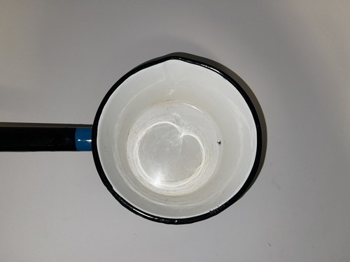 Vintage Huta Silesia Poland Blue Enamel Enamelware Steel Sauce Pan Pot # 16 60s