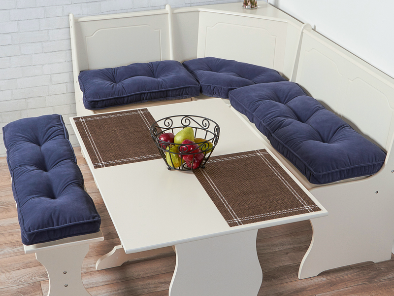 Blue 4 piece Nook Cushion Set Corner Bench Booth Seat Dining Breakfast Kitchen