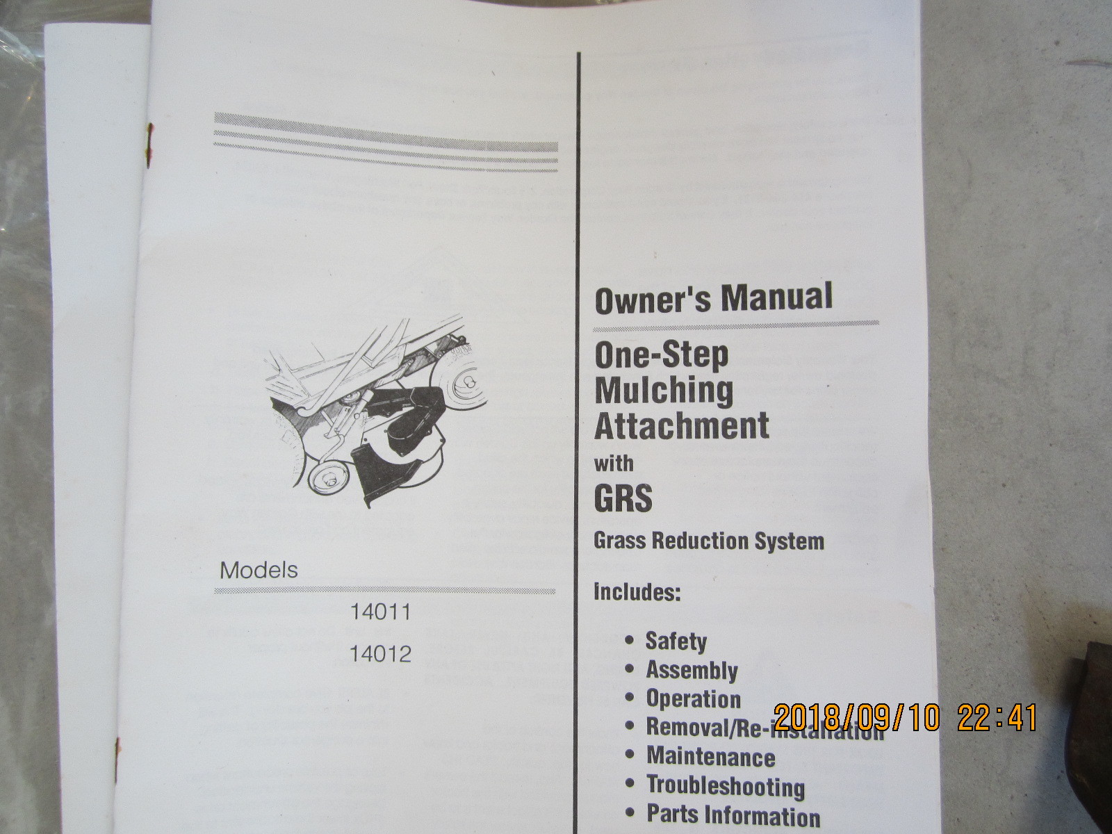 Garden Way Troy Bilt Bolens GRS 14012 Mulching Attachment Kit