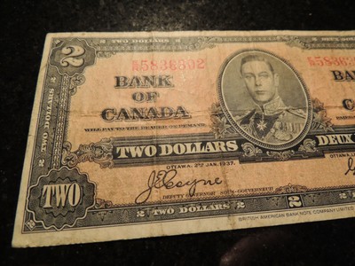 1937 BANK OF CANADA $ 2 TWO DOLLARS BC-22c COYNE TOWERS E/R5836302