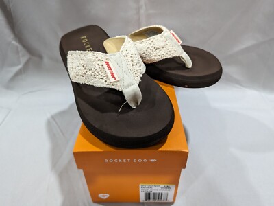 NEW Rocket Dog SPOTLIGHT 2 Natural Crochet Flip Flops Sandals Shoes Size 10