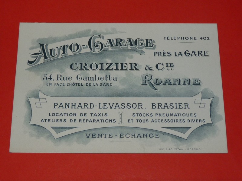 Carte Visite Pro 1912 Automobile Panhard-Levassor Brasier Garage Croizier Roanne