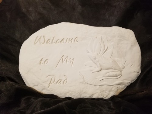 Welcome To My Pad Frog  Stepping Stone Plaque Ready to Paint Unpainted Bisque