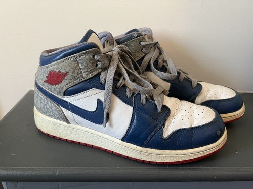 NIKE AIR JORDAN 1 MID OG CEMENT GRAY TRUE BLUE SHOES - YOUTH