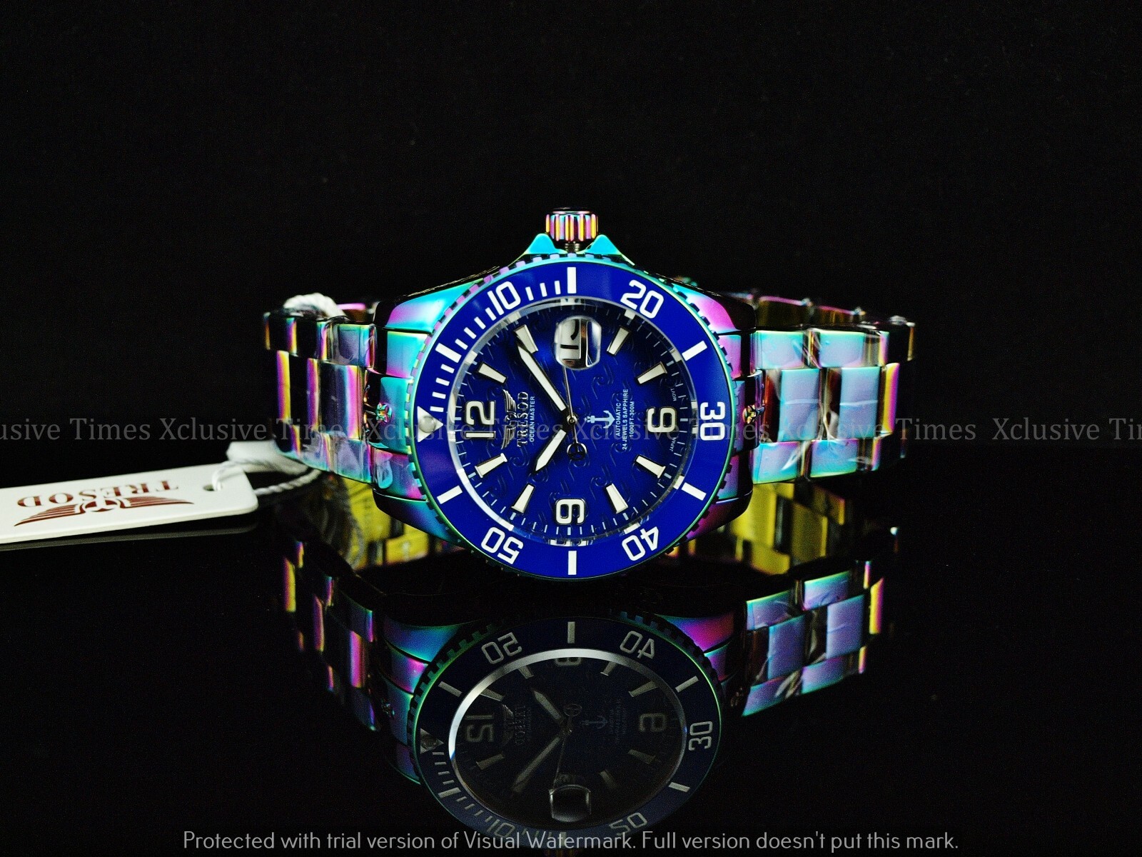 Pre-owned Tresod Men 300m Superlume Ocean Master Sapphire Ceramic Bezel Automatic Watch