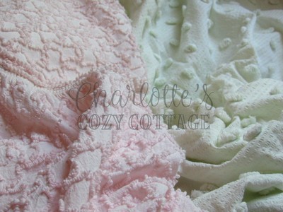 Pastel Pink Squiggles Cabin Crafts Vintage Chenille Bedspread Fabric Piece 26x30