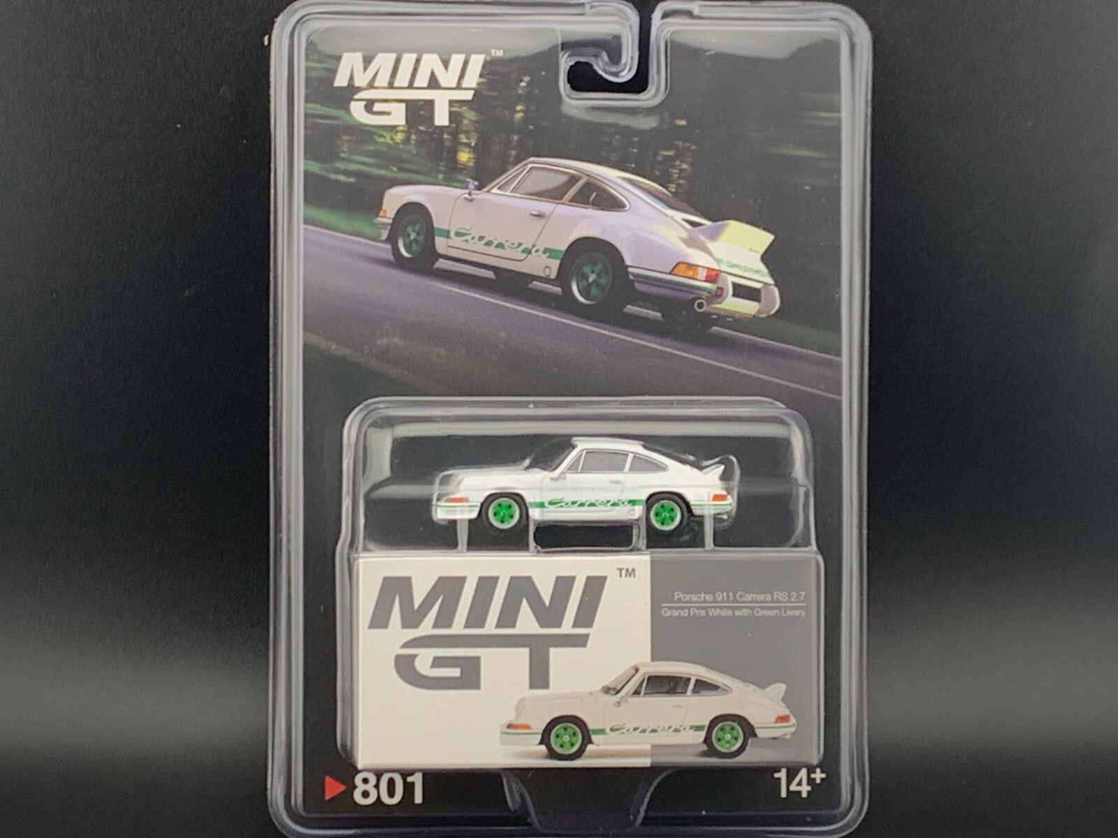 Mini GT Porsche 911 Carrera RS 2.7 Grand Prix White w/ Green