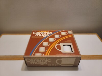4 Corning Ceramic Mugs 9 Oz CO-M-21 Almond Bands New Corelle