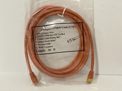 10FT Cat6 RJ-45 Ethernet LAN Network UTP Patch Cable Copper Gold 24AWG Orange
