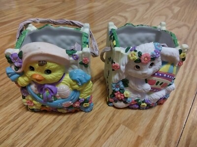2 Pc. Ceramic Easter Baskets/Planters. 3.5 In. EUC