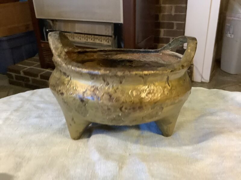 Vintage Chinese Bronze Censer With Reign Mark 4.75” Tall