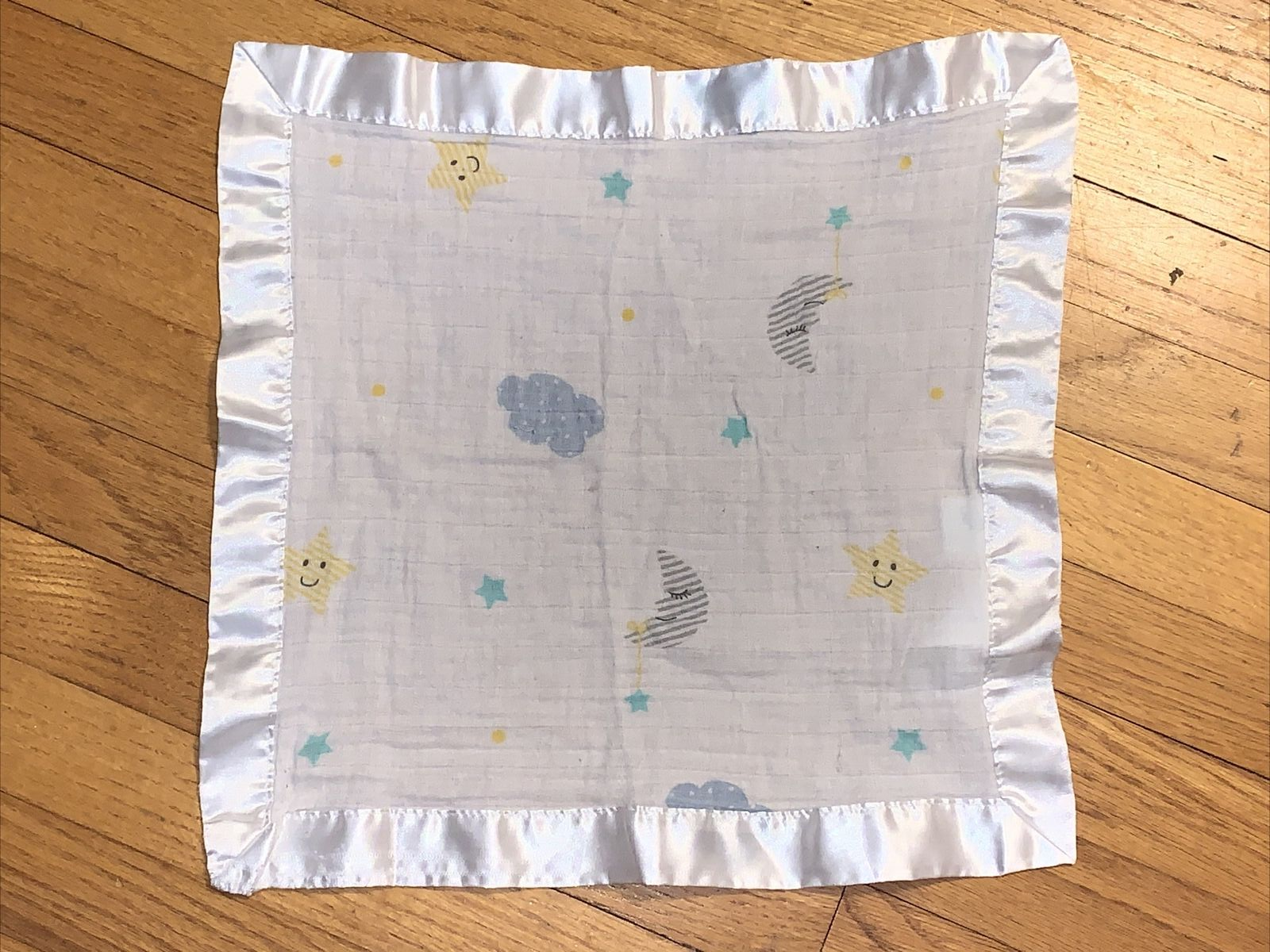 Lulujo Baby White Muslin Stars Clouds Moon Satin Trim Security Blanket/Lovey