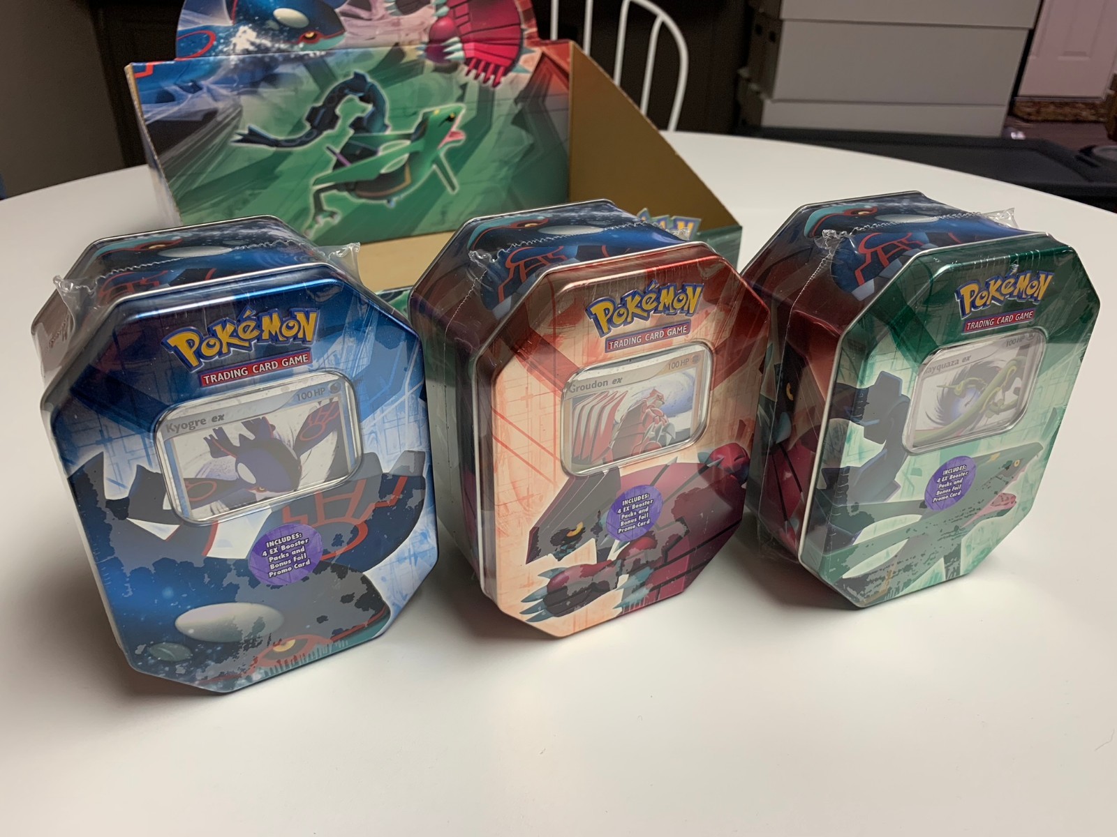 Pokemon EX Tin Set DISPLAY - New EX Emerald and Crystal Guardians Booster Packs