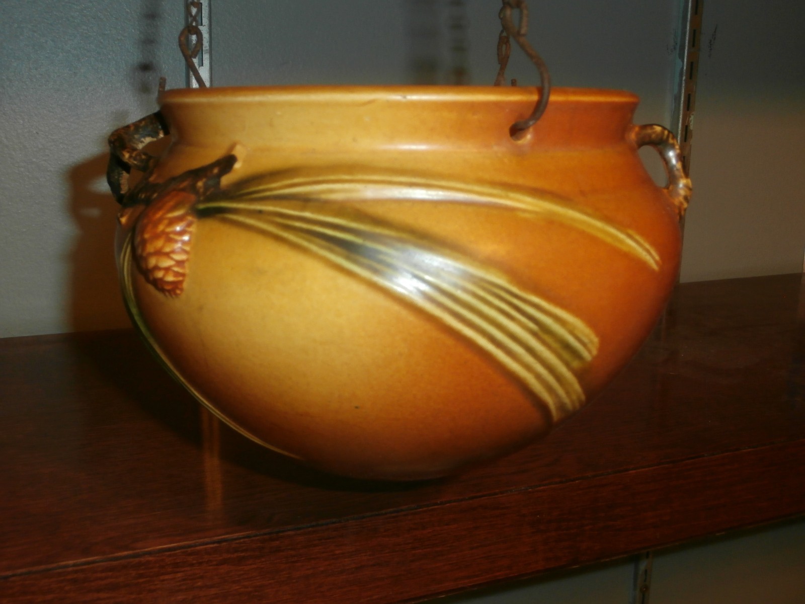 roseville hanging flower pot - pinecone decoration