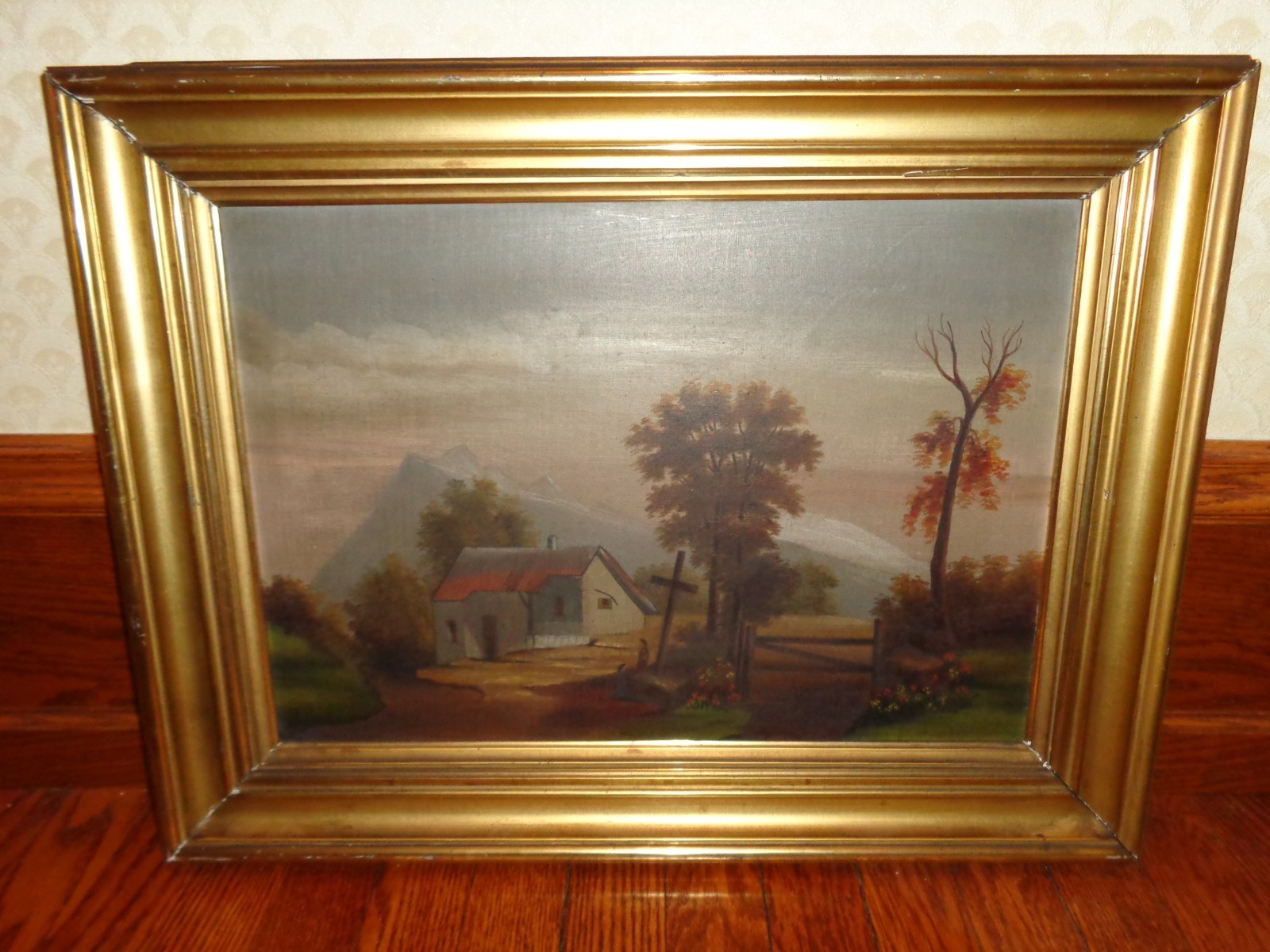 ✝️From old American canvas✝️ Vintage Oil on Canvas Painting of a Western Landscape