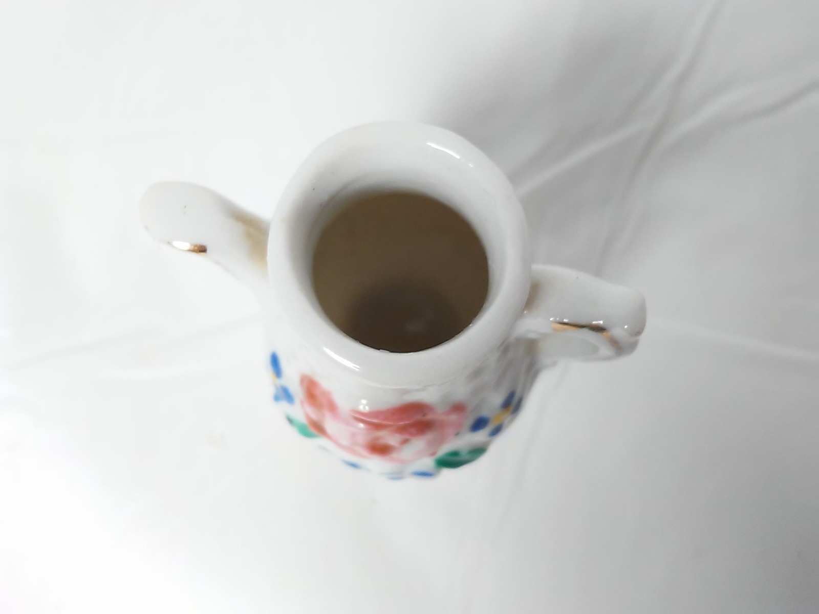 Made In Occupied Japan Small White Pitcher Shaped Figurine With Rose Design