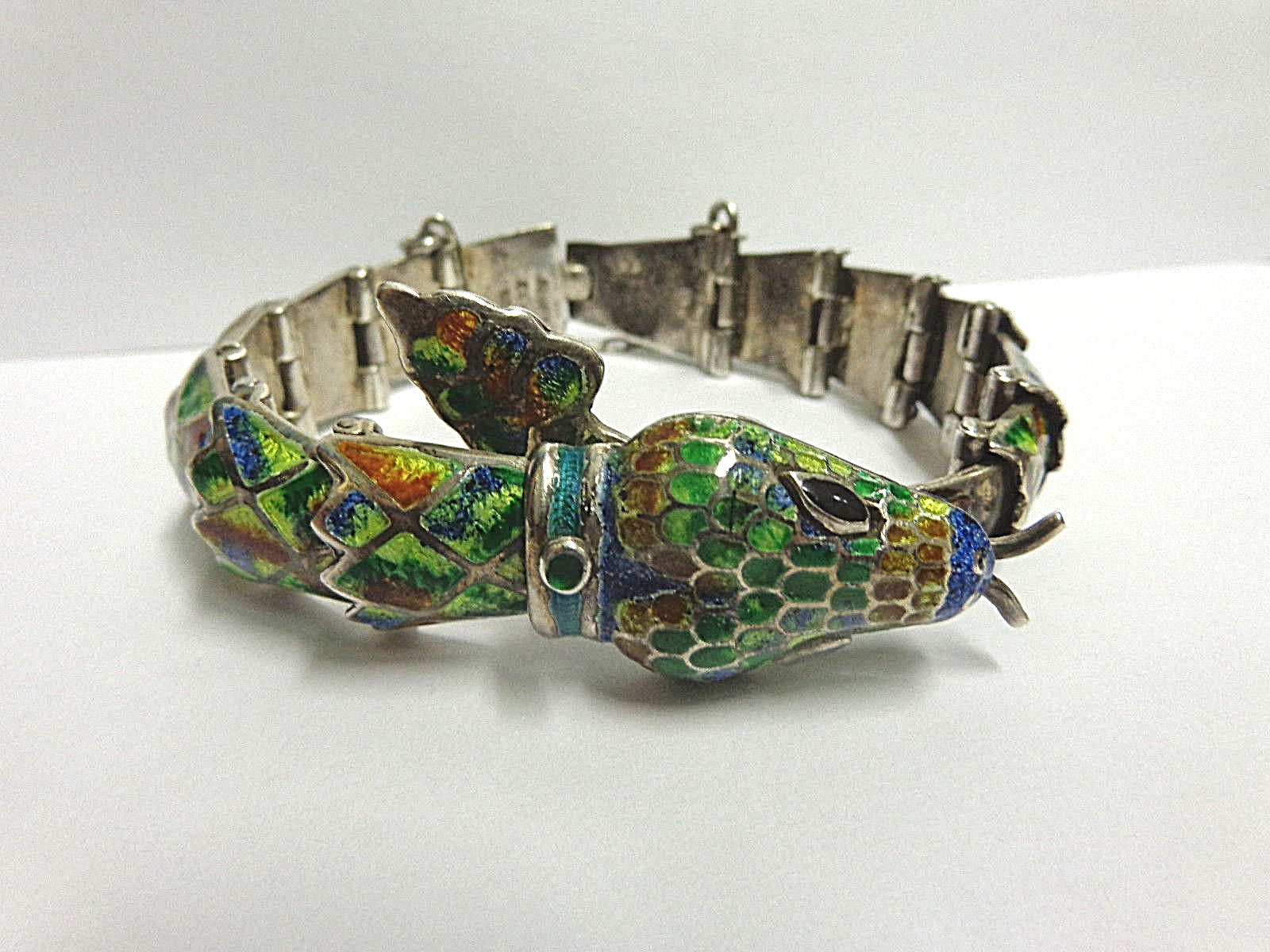 vintage snake bracelet sterling silver enamel sg TF32-Mex wgt 75.2g sz 8in
