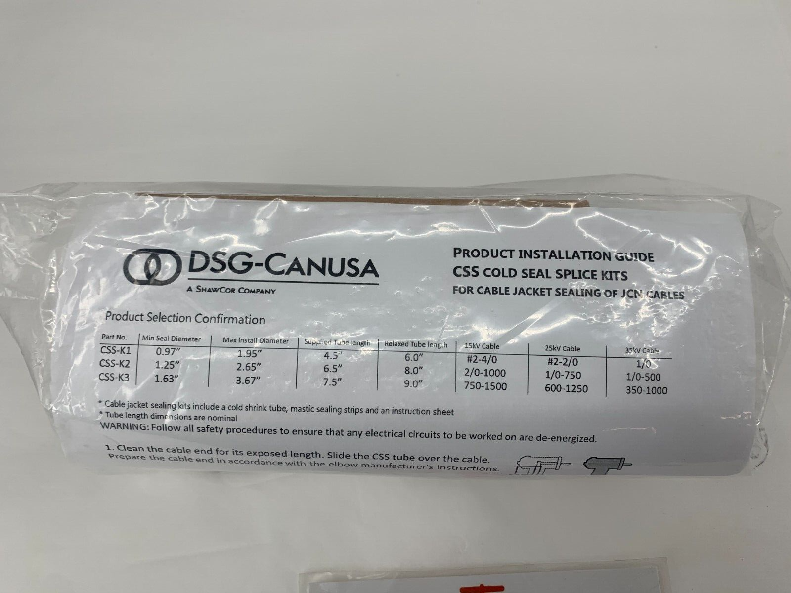 DSG-CANUSA 190-CSSK2 I/C 15kV Class 1 Cold Shrink Cable Kit