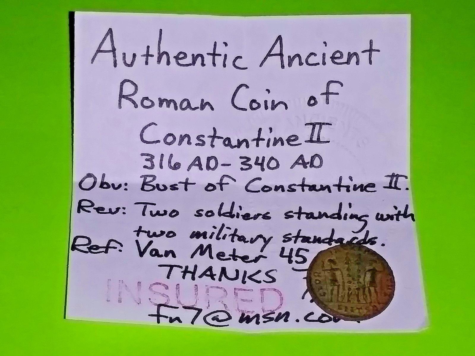 Constantine II 340 AD ancient ROMAN COIN soldiers military standards tool VG old