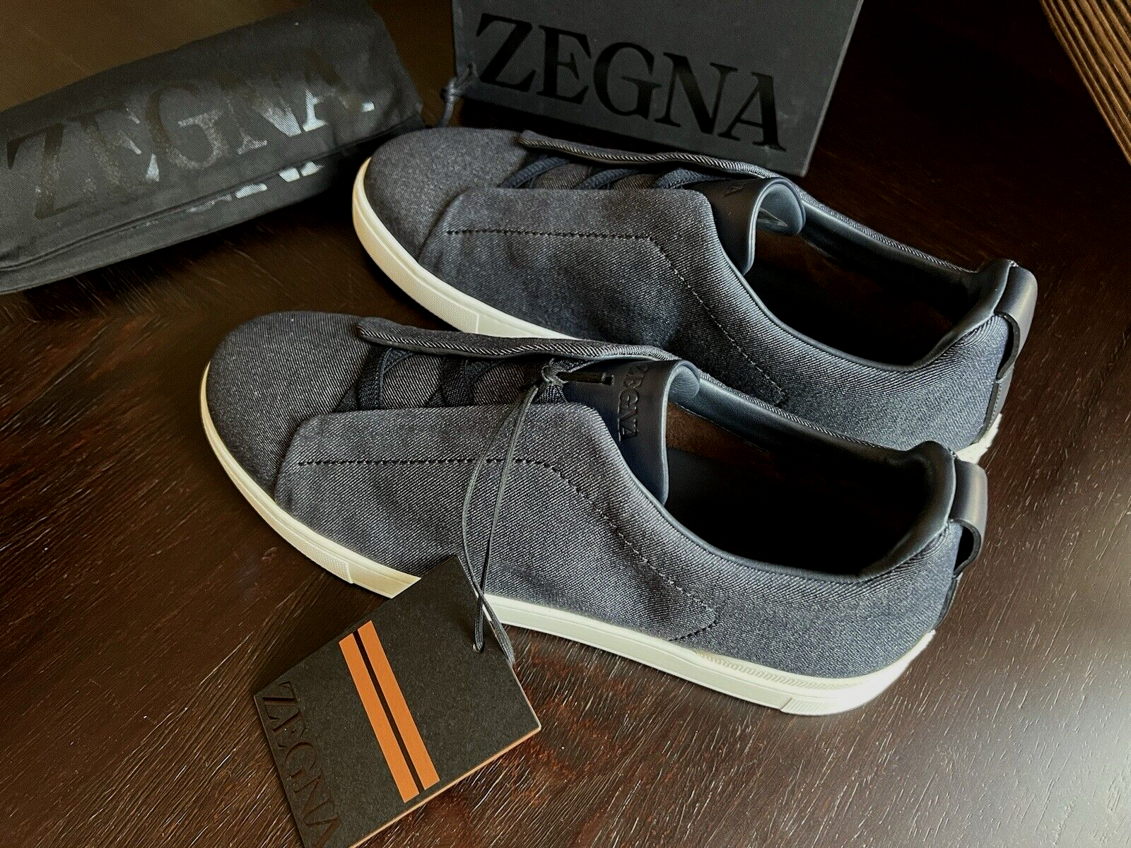Pre-owned Ermenegildo Zegna Zegna Navy Blue Usetheexisting™denim Triple Stitch Sneakers Us 12 Uk 11 Eu 45