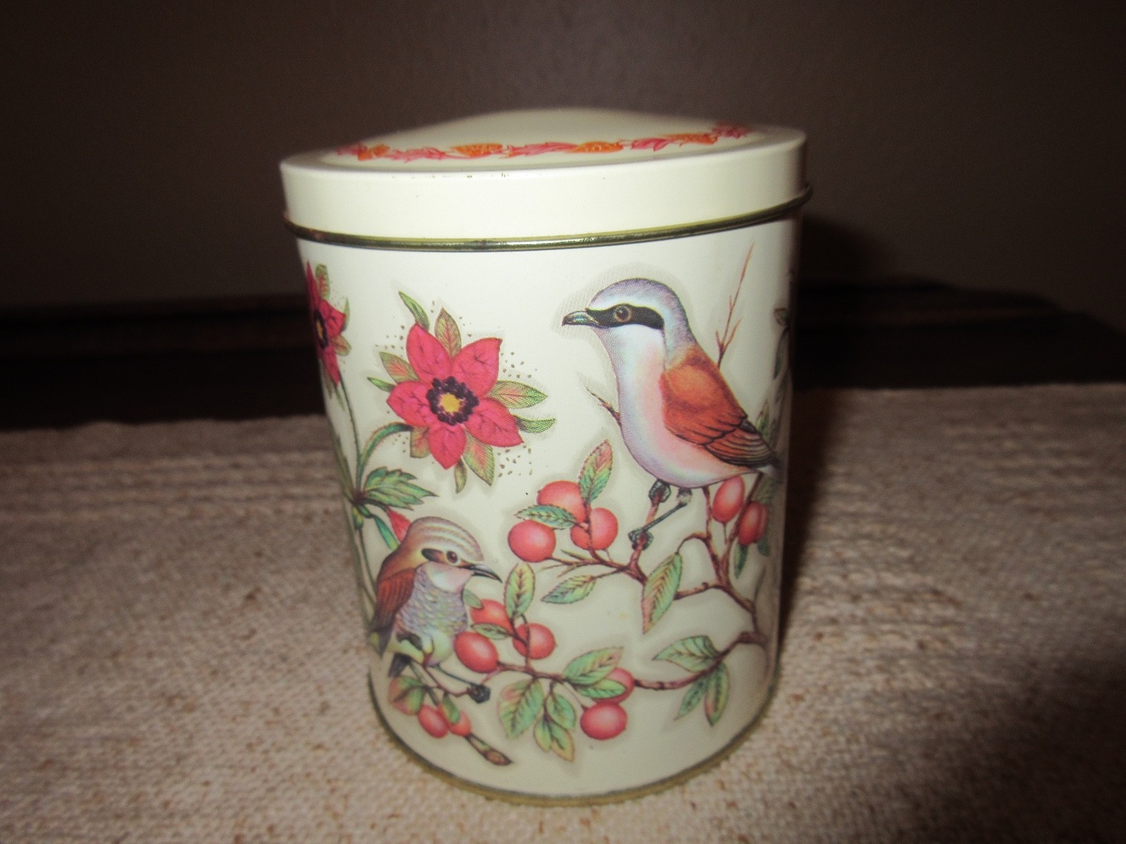 VTG Small DAHER Round Tin - The Tin Box Co. - Made in England Bird/Floral Design