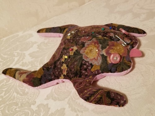 Folk Art Vtg Handmade Antique Collectible Bean Bag Pin Cushion Frog Toad 10x8 in