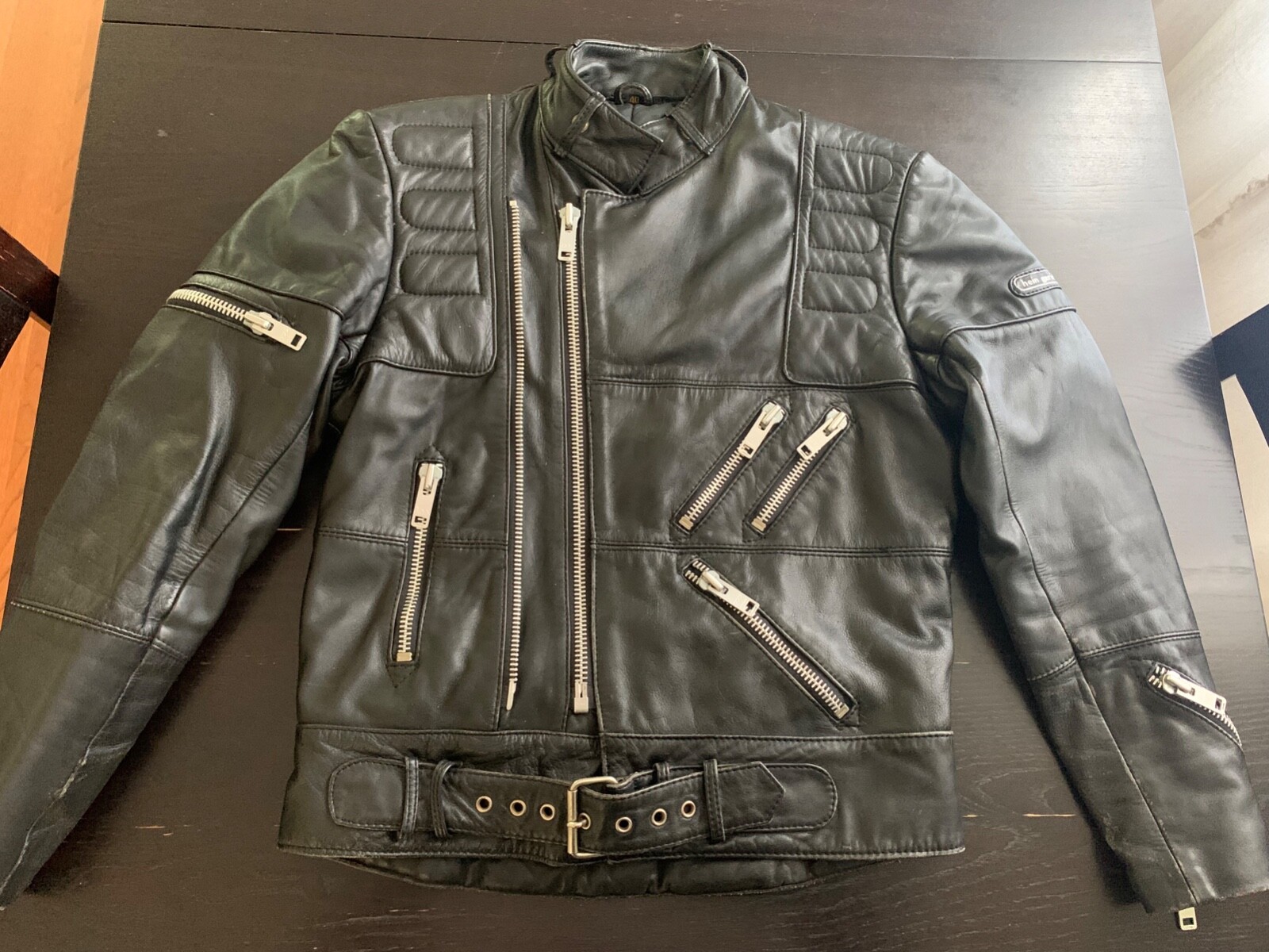 Vintage Hein Gericke Black Leather Padded Insulated Motorcycle Jacket Size 40