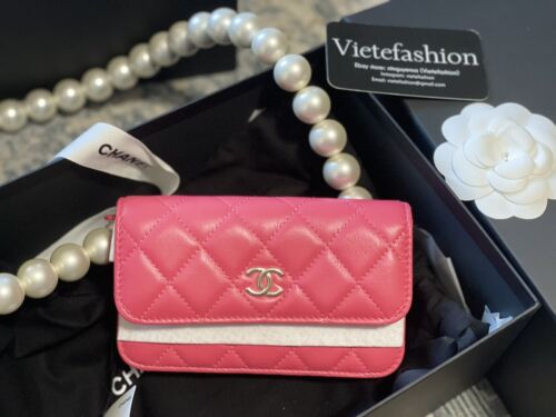 Brand New In Box Chanel Pink Faux Pearl Lambskin Small Wallet on Chain