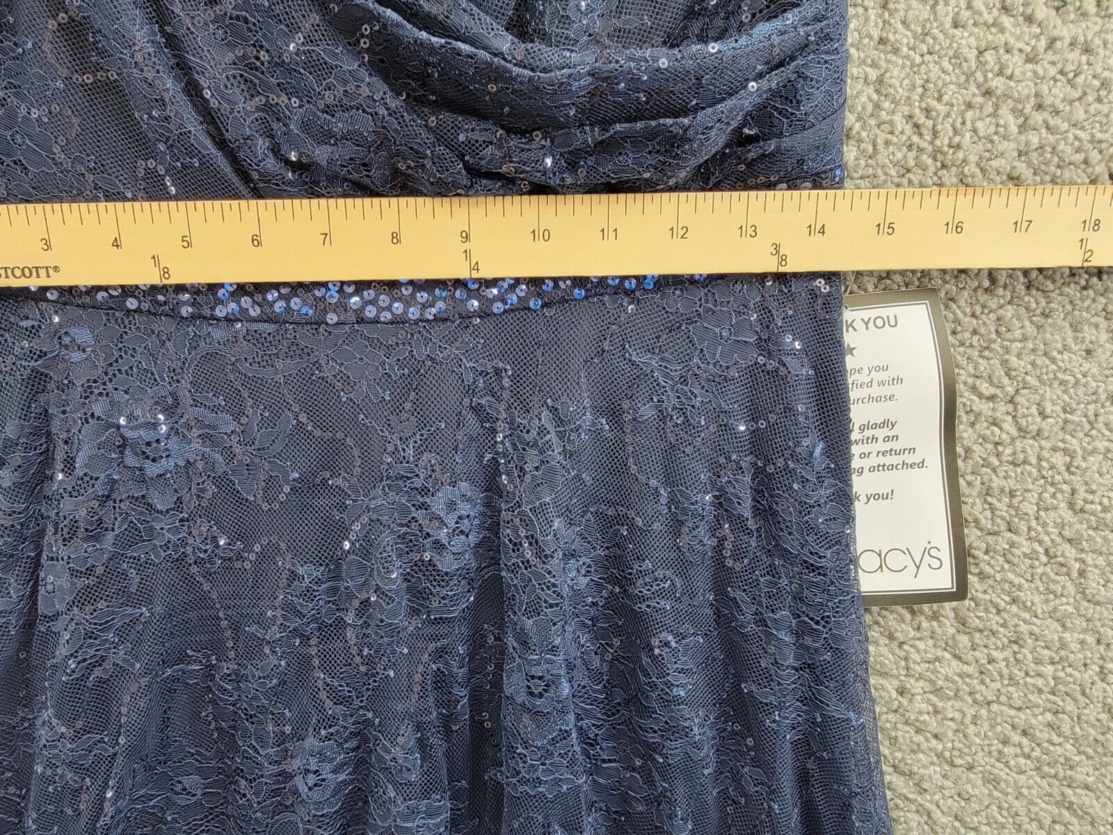 Betsy & Adam V-Neck Short-Sleeve Sequined Lace Dress Women's 8 Navy Back Zip - Picture 7 of 17