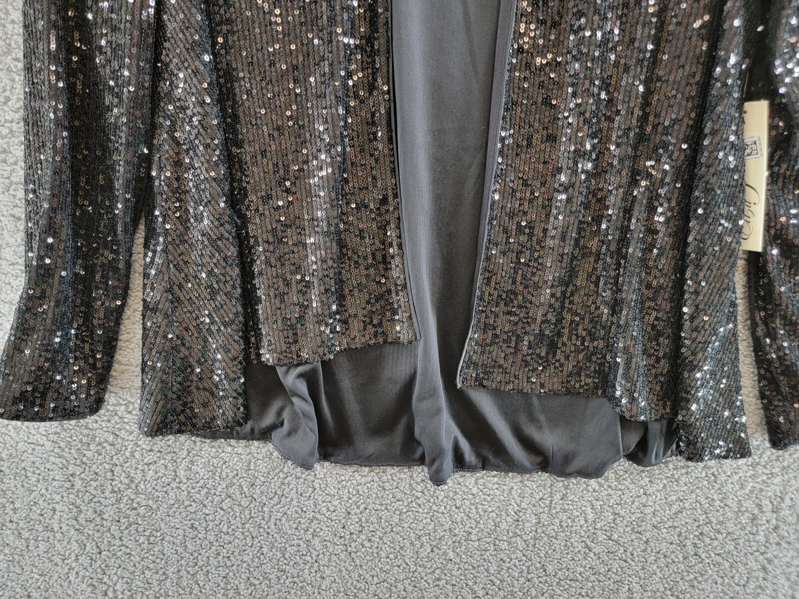 Eliza J Sequin Jacket Women's Small Black Open Front Long Sleeves Relaxed Fit + - Picture 4 of 15