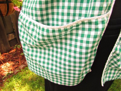 Vintage Cotton Green & White Gingham Print Full Apron